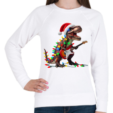 PRINTFASHION Karácsonyi  rocker tirex gitárral - karácsonyi dinoszaurusz - Női pulóver - Fehér női pulóver, kardigán