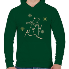 PRINTFASHION Karácsonyi síelő maci - Férfi kapucnis pulóver - Sötétzöld férfi pulóver, kardigán