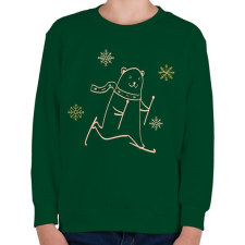 PRINTFASHION Karácsonyi síelő maci - Gyerek pulóver - Sötétzöld gyerek pulóver, kardigán