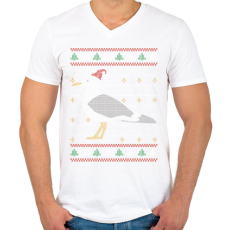 PRINTFASHION Karácsonyi sirályos csúnya pulcsi - Férfi V-nyakú póló - Fehér