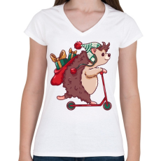 PRINTFASHION Karácsonyi süni - Női V-nyakú póló - Fehér