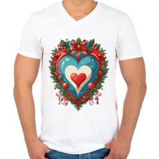 PRINTFASHION Karácsonyi szív - Férfi V-nyakú póló - Fehér