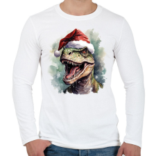 PRINTFASHION Karácsonyi T-rex - Férfi hosszú ujjú póló - Fehér férfi póló
