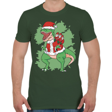 PRINTFASHION Karácsonyi T-rex - Férfi póló - Katonazöld