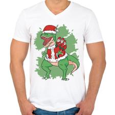 PRINTFASHION Karácsonyi T-rex - Férfi V-nyakú póló - Fehér férfi póló