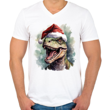 PRINTFASHION Karácsonyi T-rex - Férfi V-nyakú póló - Fehér férfi póló