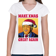 PRINTFASHION Karácsonyi Trump - Női V-nyakú póló - Fehér női póló