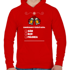 PRINTFASHION KARÁCSONYI TÚLÉLŐ LISTA - Férfi kapucnis pulóver - Piros
