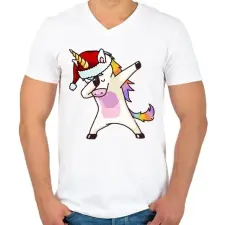 PRINTFASHION Karácsonyi unikornis dabbing - Férfi V-nyakú póló - Fehér férfi póló