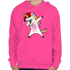 PRINTFASHION Karácsonyi unikornis dabbing - Gyerek kapucnis pulóver - Fukszia gyerek pulóver, kardigán