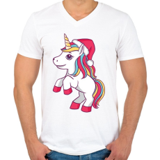 PRINTFASHION Karácsonyi unikornis - Férfi V-nyakú póló - Fehér