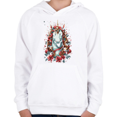 PRINTFASHION Karácsonyi unikornis - Gyerek kapucnis pulóver - Fehér