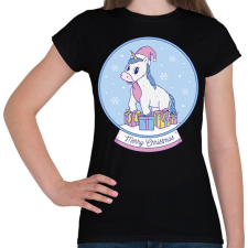 PRINTFASHION Karácsonyi unikornis - Női póló - Fekete női póló