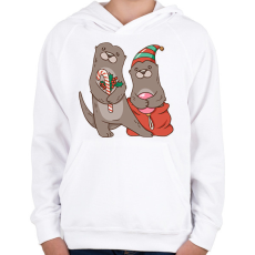 PRINTFASHION Karácsonyi vidrák - Gyerek kapucnis pulóver - Fehér
