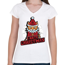 PRINTFASHION Karácsonyt utáló macska - Női V-nyakú póló - Fehér női póló