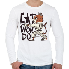 PRINTFASHION Karatés Cica - cat won do - Férfi hosszú ujjú póló - Fehér