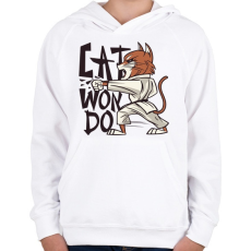 PRINTFASHION Karatés Cica - cat won do - Gyerek kapucnis pulóver - Fehér