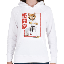 PRINTFASHION Karatés cica - Női kapucnis pulóver - Fehér női pulóver, kardigán