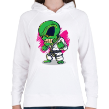 PRINTFASHION Karatés idegen - Női kapucnis pulóver - Fehér női pulóver, kardigán