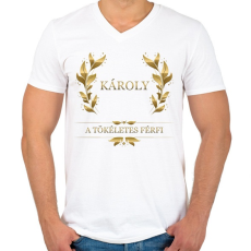 PRINTFASHION Károly - Férfi V-nyakú póló - Fehér