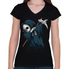 PRINTFASHION Kaszás dabbing - Női V-nyakú póló - Fekete