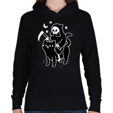 PRINTFASHION Kaszás és cica - Női kapucnis pulóver - Fekete női pulóver, kardigán