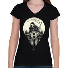 PRINTFASHION Kaszás motoron - Női V-nyakú póló - Fekete női póló