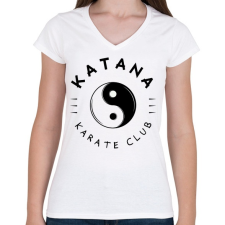 PRINTFASHION Katana karate club - Női V-nyakú póló - Fehér női póló