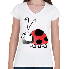 PRINTFASHION katicabogár - Női V-nyakú póló - Fehér női póló