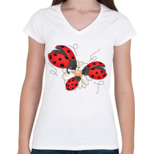 PRINTFASHION katicabogár  - Női V-nyakú póló - Fehér női póló