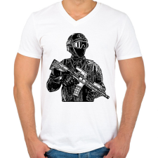 PRINTFASHION katona - Férfi V-nyakú póló - Fehér férfi póló