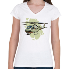 PRINTFASHION Katonai helikopter - Női V-nyakú póló - Fehér