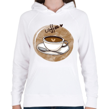 PRINTFASHION Kávé szívecskével - Női kapucnis pulóver - Fehér női pulóver, kardigán