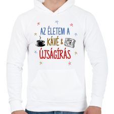 PRINTFASHION Kávé & Újságírás - Férfi kapucnis pulóver - Fehér férfi pulóver, kardigán