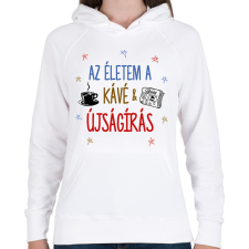 PRINTFASHION Kávé & Újságírás - Női kapucnis pulóver - Fehér női pulóver, kardigán