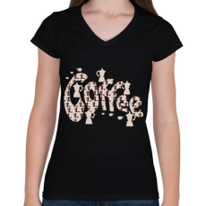 PRINTFASHION kávéé - Női V-nyakú póló - Fekete