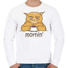PRINTFASHION Kávés macska - Coffee cat - Mornin' - Férfi pulóver - Fehér férfi pulóver, kardigán