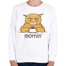 PRINTFASHION Kávés macska - Coffee cat -  Mornin' - Gyerek pulóver - Fehér