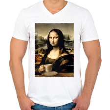 PRINTFASHION Kávés Mona Lisa - Férfi V-nyakú póló - Fehér férfi póló