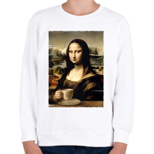 PRINTFASHION Kávés Mona Lisa - Gyerek pulóver - Fehér gyerek pulóver, kardigán