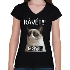 PRINTFASHION Kávét követelek! - Női V-nyakú póló - Fekete női póló