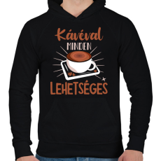 PRINTFASHION Kávéval minden lehetséges - Férfi kapucnis pulóver - Fekete