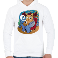 PRINTFASHION Kávézó bagoly - Férfi kapucnis pulóver - Fehér férfi pulóver, kardigán