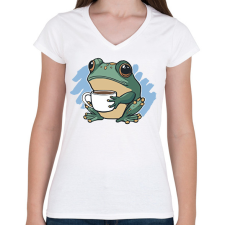 PRINTFASHION Kávézó béka - Női V-nyakú póló - Fehér női póló