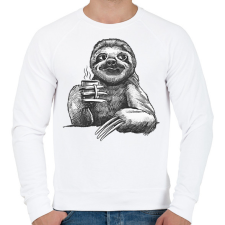 PRINTFASHION Kávézó lajhár - Férfi pulóver - Fehér férfi pulóver, kardigán