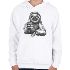 PRINTFASHION Kávézó lajhár - Gyerek kapucnis pulóver - Fehér