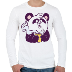 PRINTFASHION Kávézó panda - Férfi hosszú ujjú póló - Fehér