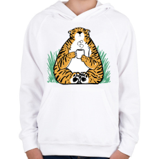 PRINTFASHION Kávézó tigris - Gyerek kapucnis pulóver - Fehér