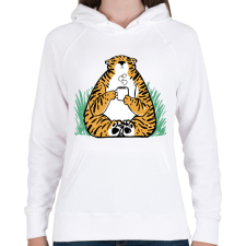 PRINTFASHION Kávézó tigris - Női kapucnis pulóver - Fehér női pulóver, kardigán
