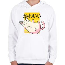 PRINTFASHION Kawaii cica - Gyerek kapucnis pulóver - Fehér